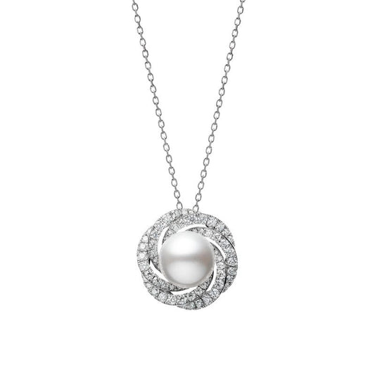 White South Sea Cultured Pearl and Diamond Circle Pendant In Silver