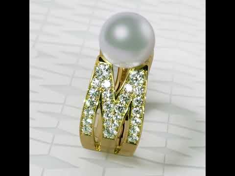 M Signature Zhuji Cultured Pearl and Diamond Pendant in Yellow