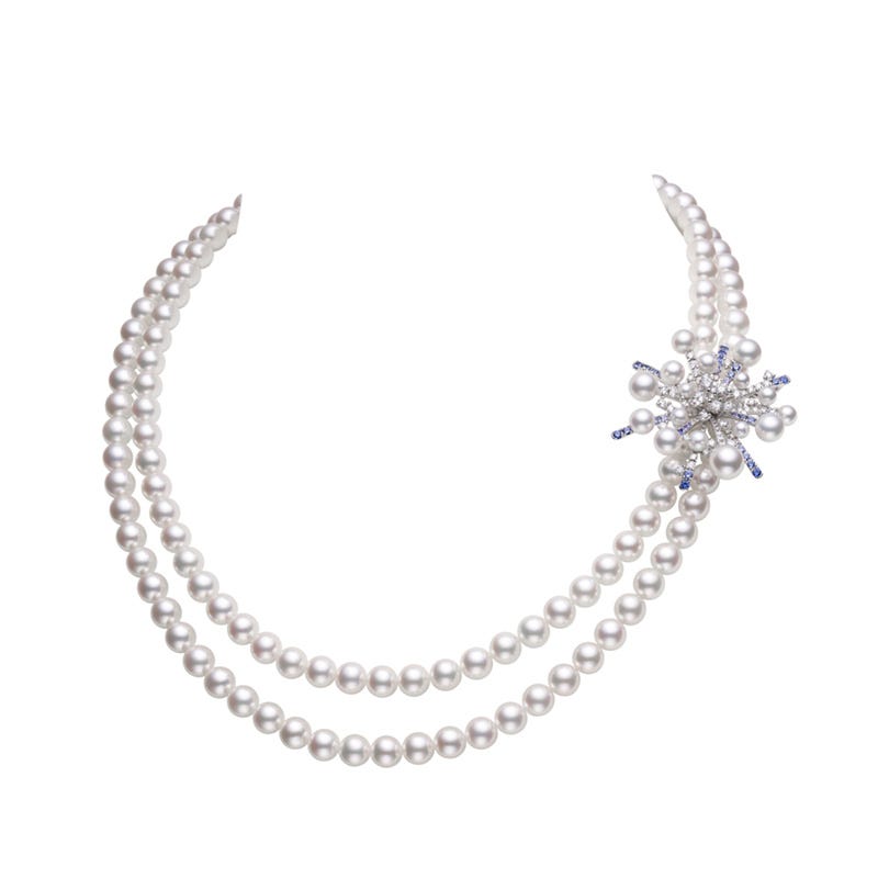 Splash Collection Zhuji Cultured Pearl Sapphire and Diamond Necklace with Removable Brooch