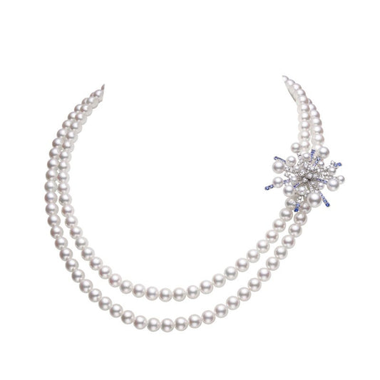 Splash Collection Zhuji Cultured Pearl Sapphire and Diamond Necklace with Removable Brooch
