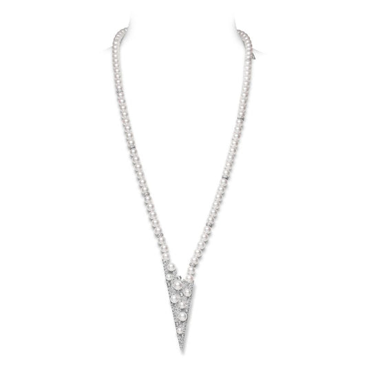 V Code Zhuji Cultured Pearl and Diamond Necklace in White