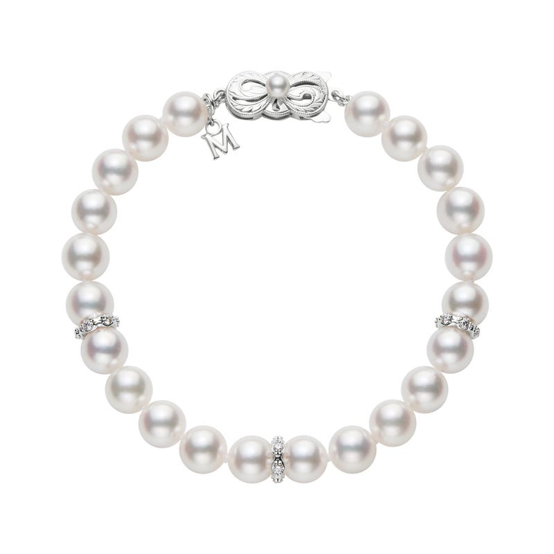 Zhuji Cultured Pearl and Diamond Rondell Bracelet in Silver