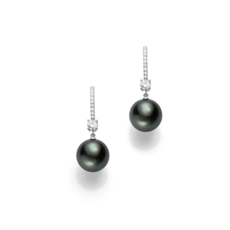 Black South Sea Cultured Pearl and Diamond Earrings in Silver
