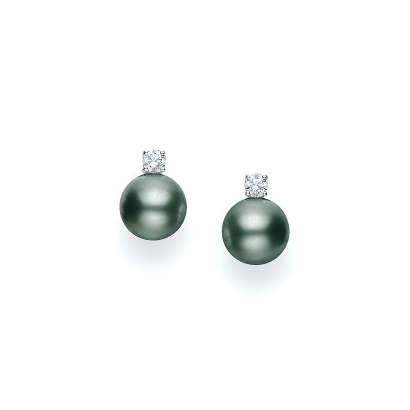 Black South Sea Cultured Pearl Stud Earrings with Diamonds