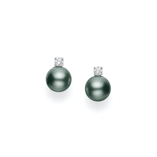 Black South Sea Cultured Pearl Stud Earrings with Diamonds