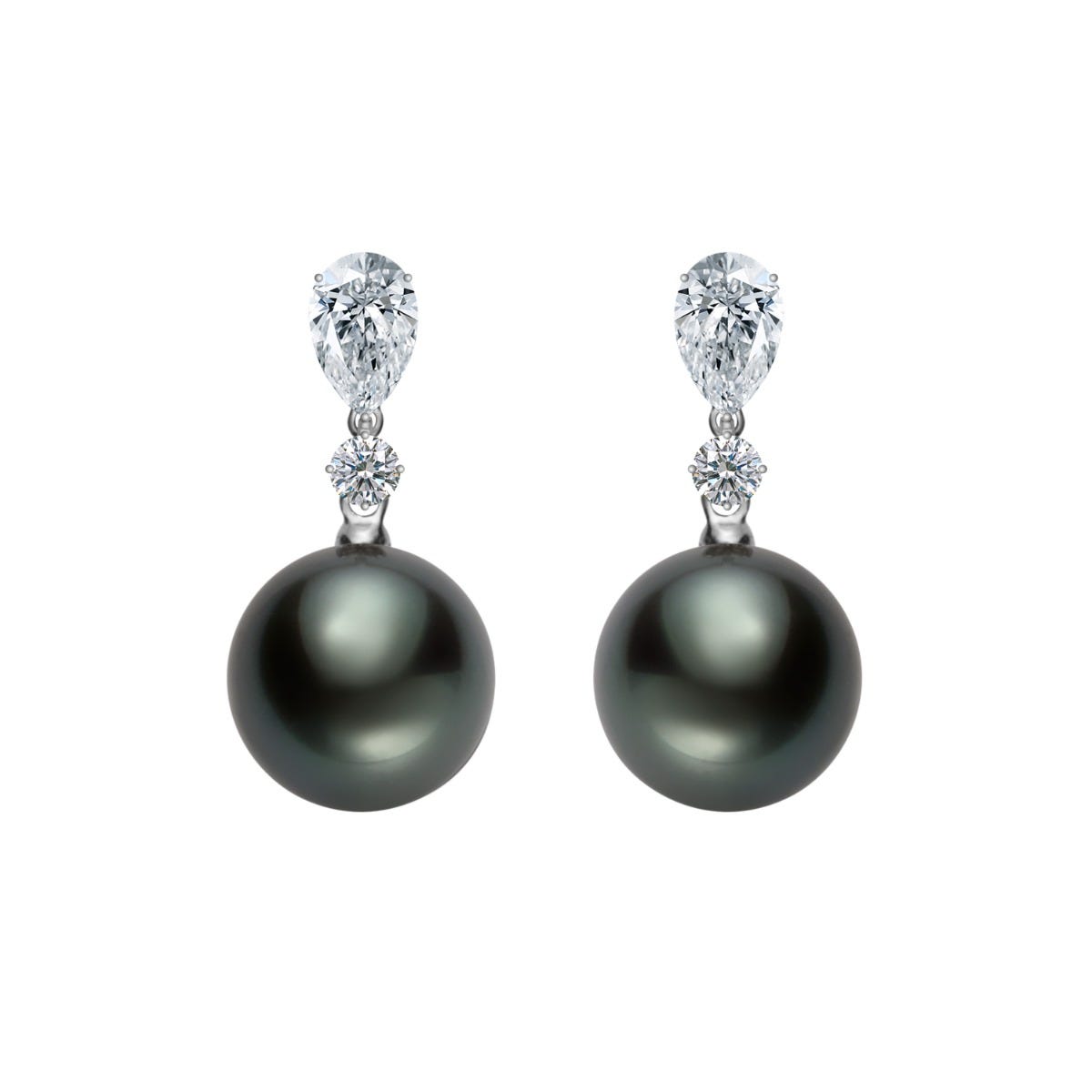 Black South Sea Cultured Pearl and Diamond Earrings in Silver