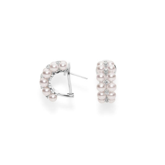 Zhuji Cultured Pearl and Diamond Cluster Earrings