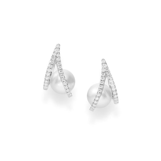 Diamond and White South Sea Cultured Pearl Earrings