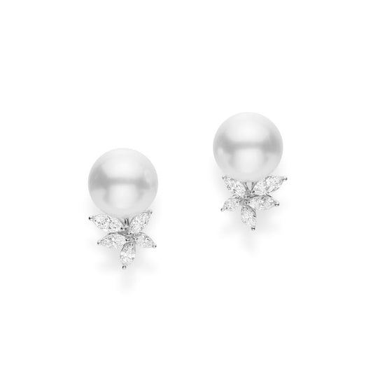 White South Sea Cultured Pearl and Diamond Earrings