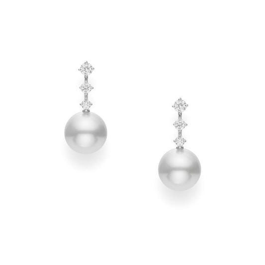 White South Sea Cultured Pearl and Diamond Drop Earrings in Silver