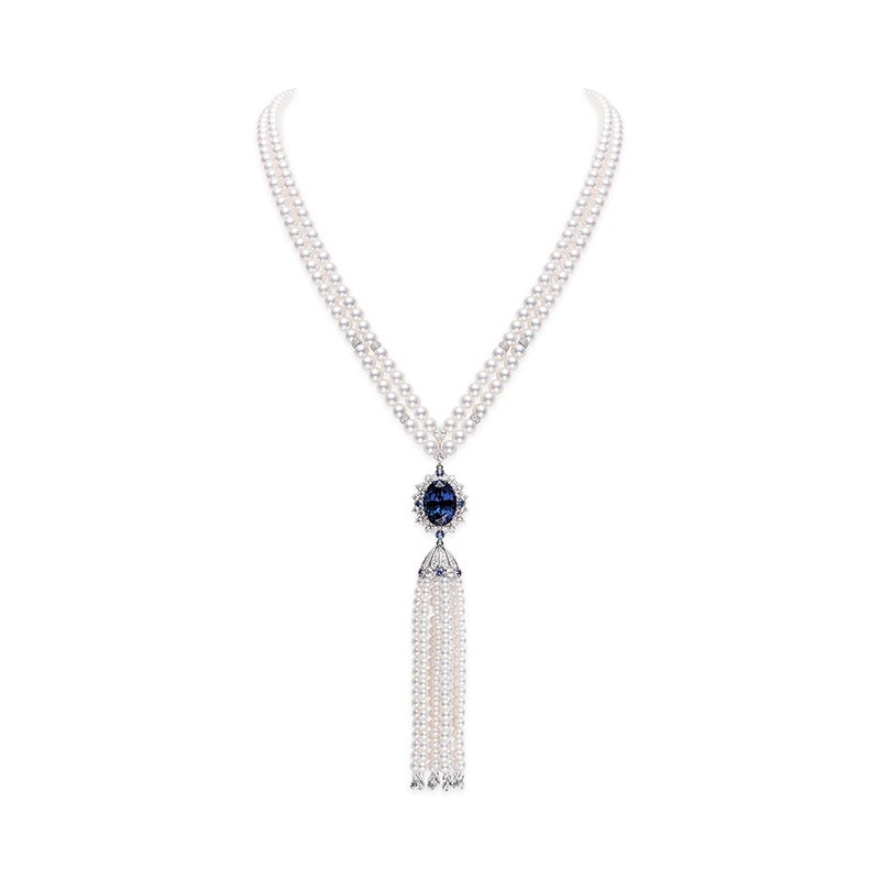 Zhuji Cultured Pearl Tanzanite Necklace in White
