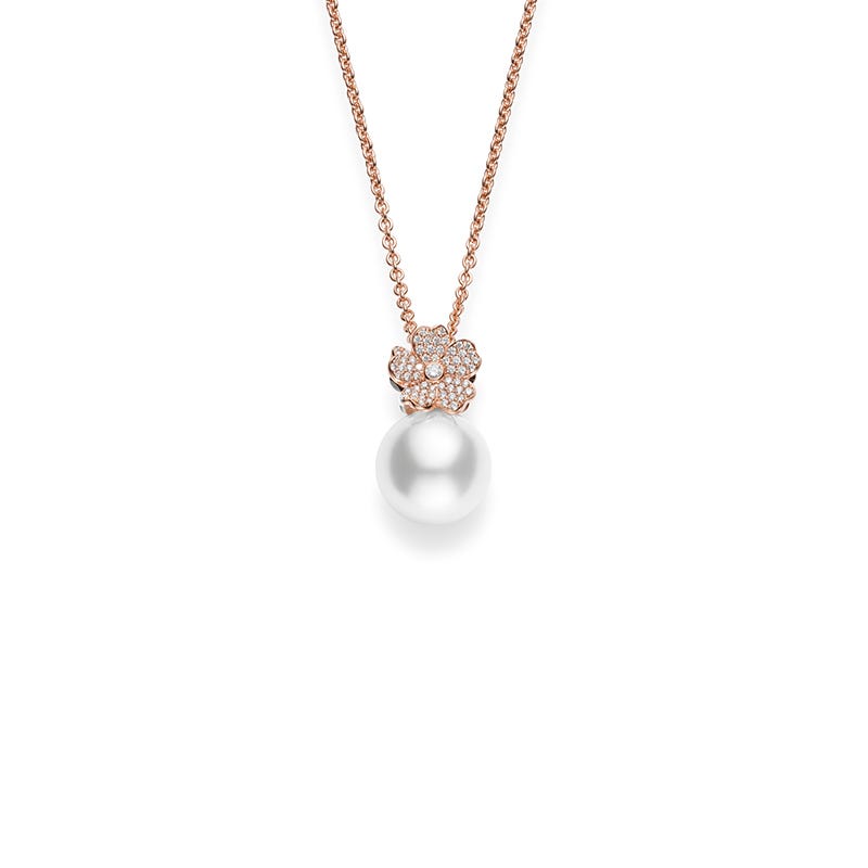 Cherry Blossom White South Sea Cultured Pearl and Diamond Pendant in Pink