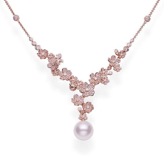 Cherry Blossom White South Sea and Diamond Necklace