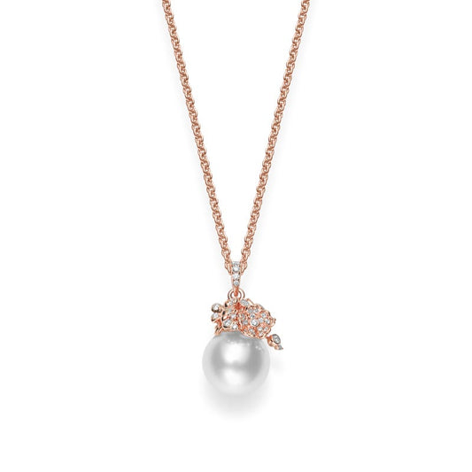 White South Sea Cultured Pearl and Diamond Cherry Blossom Pendant In Pink