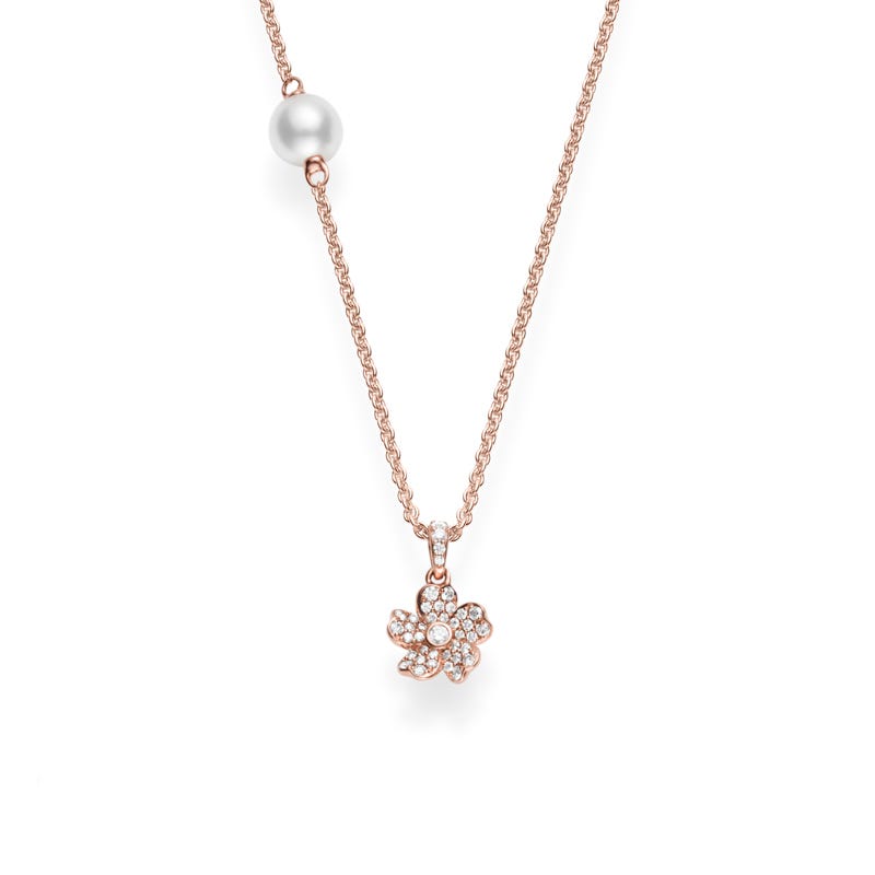 Zhuji Cultured Pearl and Diamond Cherry Blossom Pendant In Pink