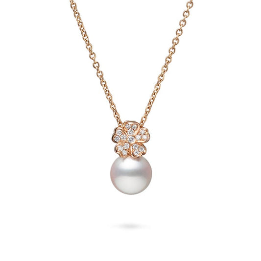 Zhuji Cultured Pearl Cherry Blossom Pendant with Diamonds
