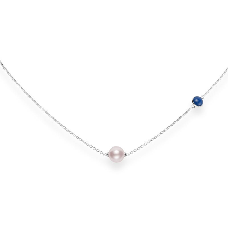 Zhuji Cultured Pearl Single Pearl Pendant with Blue Enamel in Silver