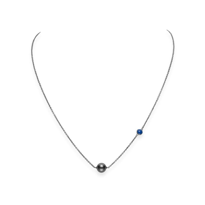 Black South Sea Cultured Pearl Single Pearl Pendant with Blue Enamel in Silver