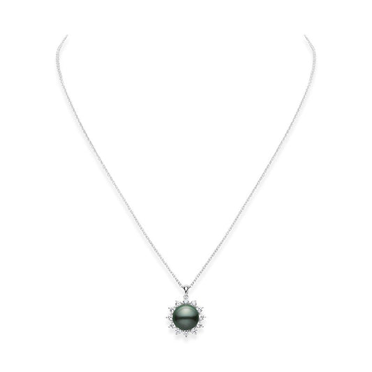 Black South Sea Cultured Pearl and Diamond Pendant in Silver