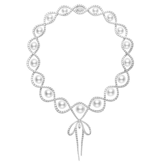 Fanuly White South Sea Cultured Pearl and Diamond Necklace