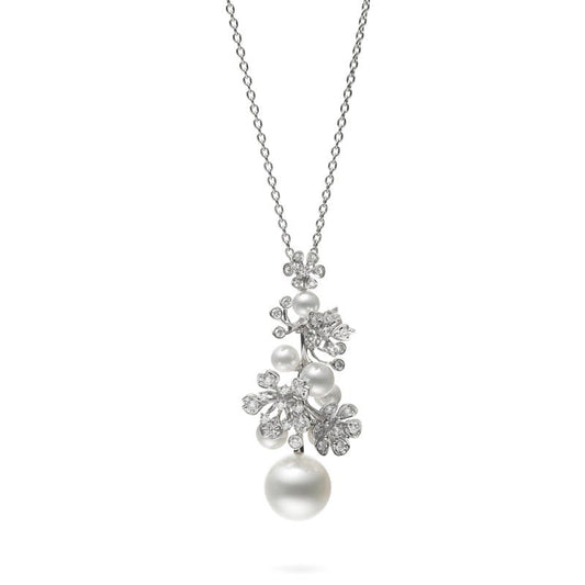 Fanuly Bloom White South Sea and Zhuji Cultured Pearl Floral Pendant In Silver