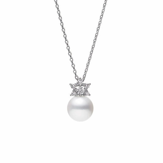 Zhuji Cultured Pearl and Diamond Star Pendant in Silver