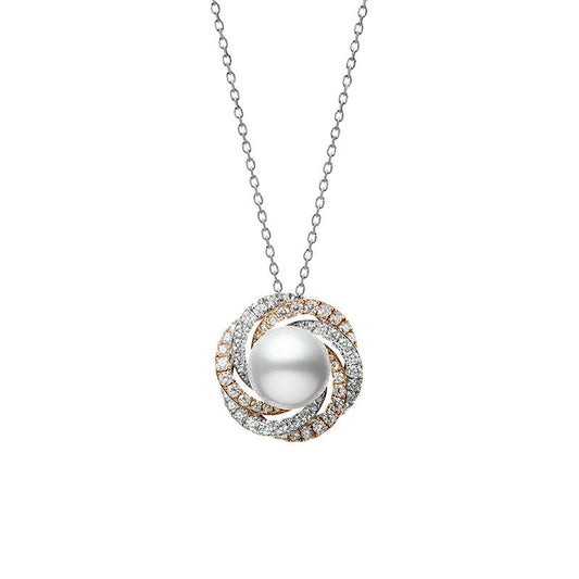 White South Sea Cultured Pearl and Diamond Circle Pendant in Pink and White