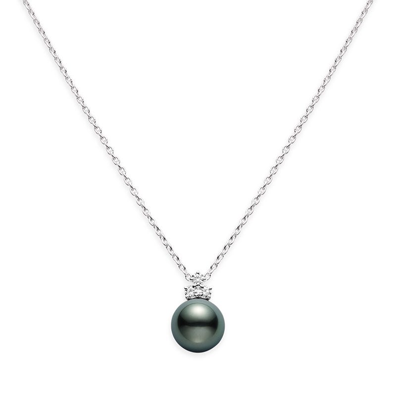 Classic Black South Sea Cultured Pearl Pendant In White with Diamond