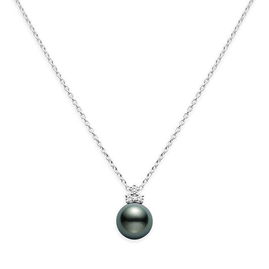 Classic Black South Sea Cultured Pearl Pendant In White with Diamond
