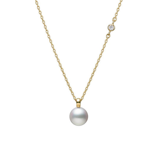 Zhuji Cultured Pearl with Diamond Pendant in Yellow
