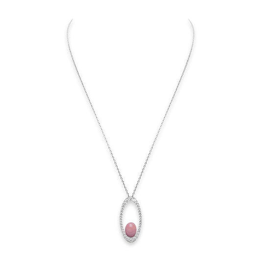 Conch and Diamond Oval Pendant Necklace In Silver