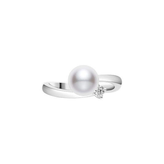 Classic Zhuji Cultured Pearl Ring with Diamond in Silver