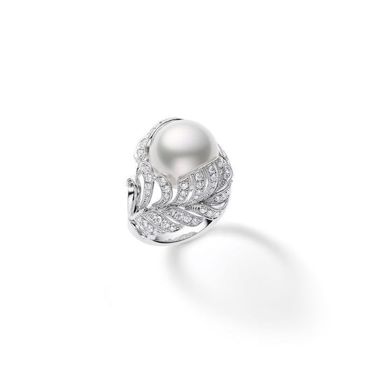 Fanuly Feather Collection White South Sea Cultured Pearl and Diamond Ring