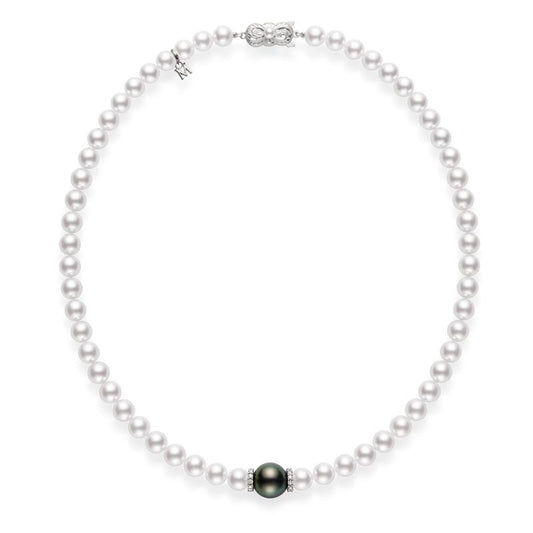 Fusion Zhuji and Black South Sea Cultured Pearl Strand with Diamond Rondelles