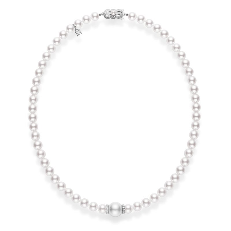 Fusion Zhuji and White South Sea Cultured Pearl Strand with Diamond Rondelles in White