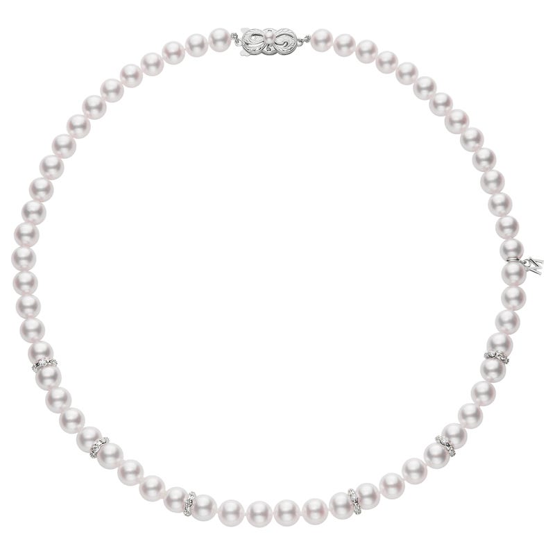 Zhuji Cultured Pearl Necklace with Six Diamond Rondells in White
