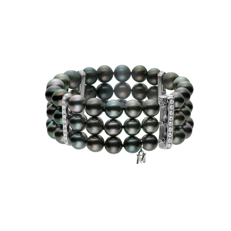 Three-Row Black South Sea Cultured Pearl Bracelet