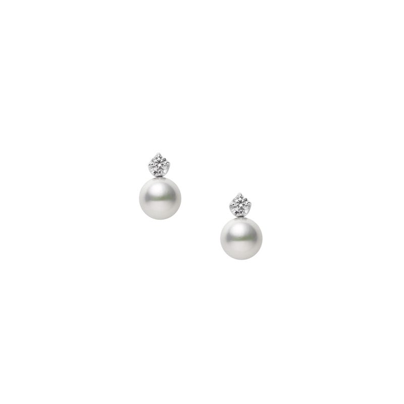 Classic Zhuji Cultured Pearl Earrings with Diamond in Silver