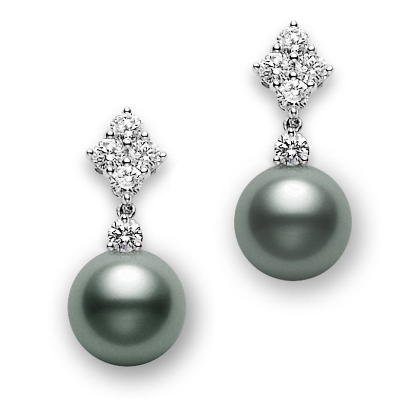 Classic Elegance Black South Sea Cultured Pearl and Diamond Earrings