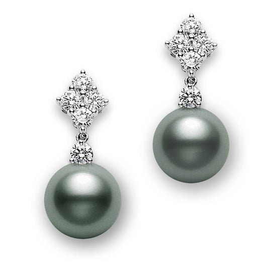 Classic Elegance Black South Sea Cultured Pearl and Diamond Earrings