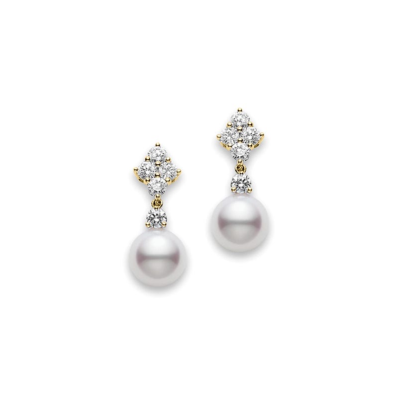 Classic Zhuji Pearl Earrings in Yellow with Diamonds