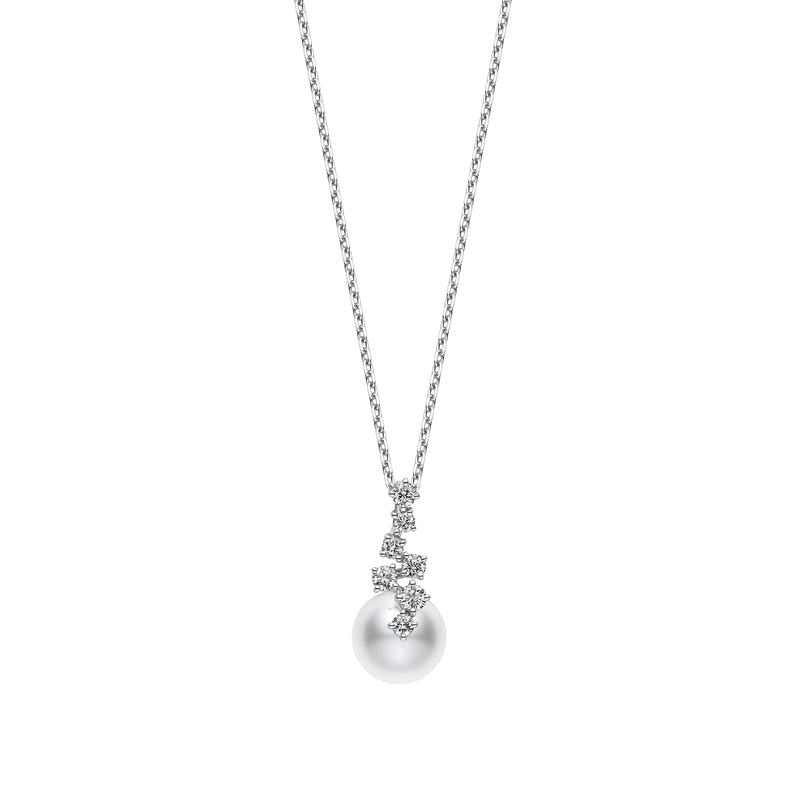 Zhuji Cultured Pearl and Diamond Drop Pendant in Silver
