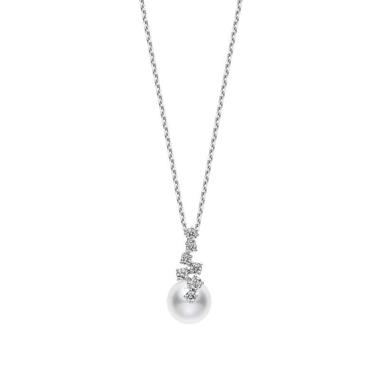 Zhuji Cultured Pearl and Diamond Drop Pendant in Silver