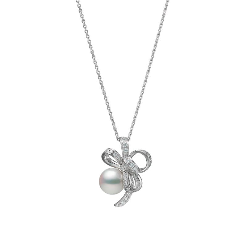 Jeux de Rubans Akoya Cultured Pearl and Diamond Pendant