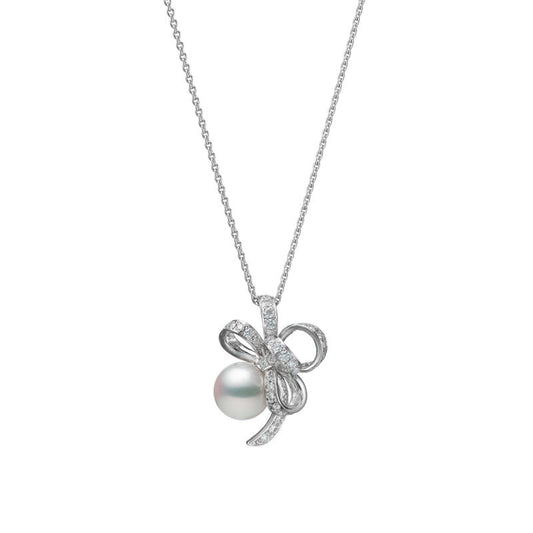 Jeux de Rubans Akoya Cultured Pearl and Diamond Pendant