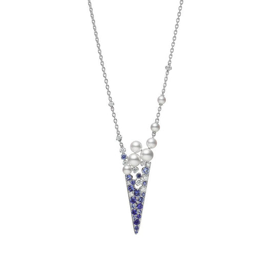 V Code Zhuji Cultured Pearl, Diamond and Sapphire Pendant In Silver