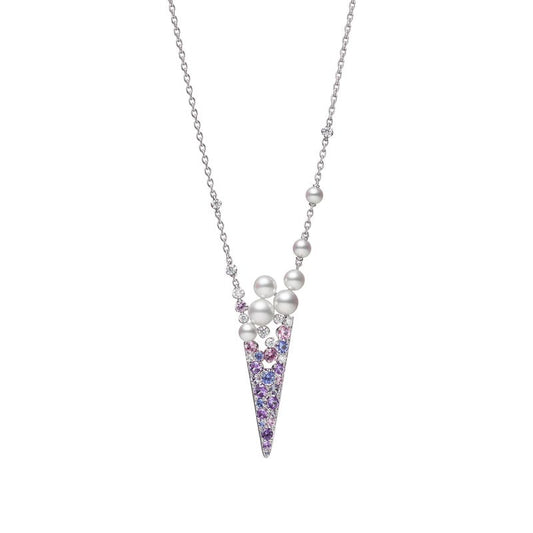 V Code Zhuji Cultured Pearl Sapphire and Spinel Pendant in silver