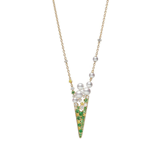 V Code Zhuji Cultured Pearl Diamond and Garnet Pendant in Yellow
