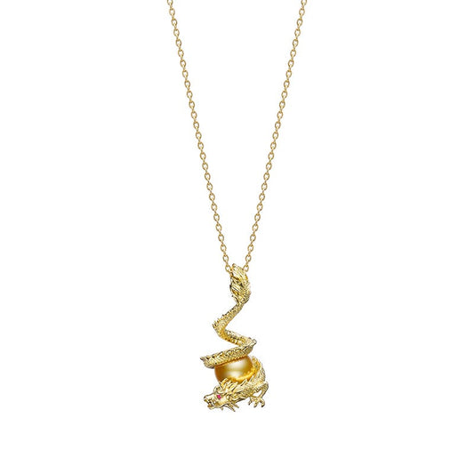 Golden South Sea Cultured Pearl Dragon Pendant Necklace In Yellow