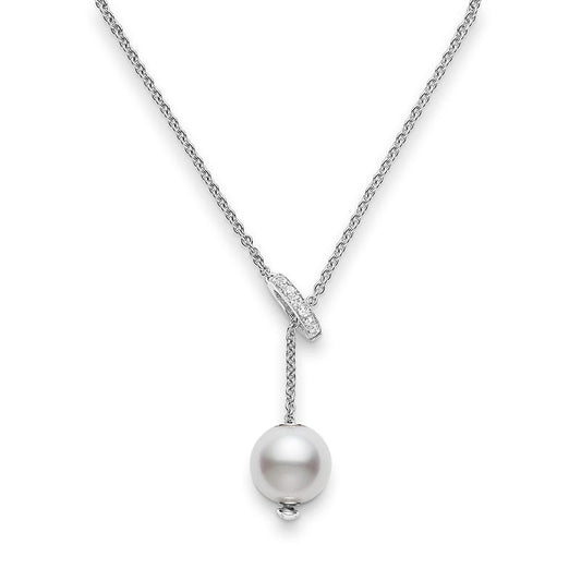 Pearls in Motion White South Sea Cultured Pearl Pendant with Diamonds in Silver